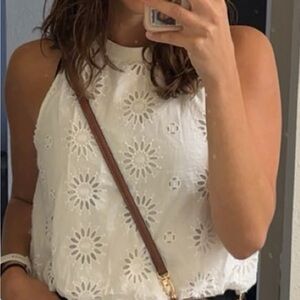 Zara White Floral Eyelet Tank Top